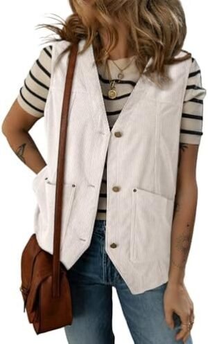 Dokotoo Womens Corduroy Vests Outerwear 2025 Button-Down Lig... Dokotoo Womens Corduroy Vests Outerwear 2025 Button-Down Lig...