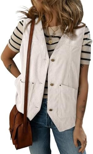 Dokotoo Womens Corduroy Vests Outerwear 2025 Button-Down Lig...