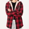 ZENTHACE Women's Sherpa Lined Plaid Flannel Jacket Button Do...