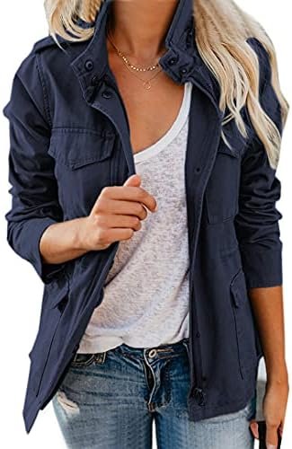 chouyatou Women's Fall Stand Collar Zip Up Military Cotton U...