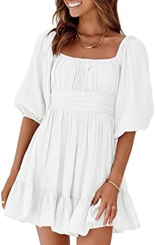 Dokotoo Womens Summer Dresses Square Neck Tie Back Lantern S...