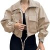 Tankaneo Womens Cropped Jacket Zip Up Lightweight Oversized ...