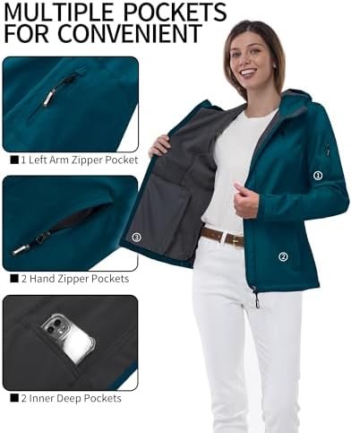 Outdoor Ventures Women's Softshell Jacket with Hood Fleece L...