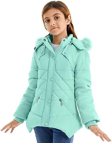 FARVALUE Girls' Winter Coats Fur Hooded Warm Puffer Jacket C...