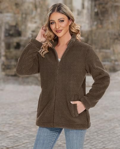 MAGCOMSEN Women Sherpa Jacket Full Zip Fuzzy Teddy Coat with...