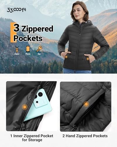 33,000ft Women's Hooded Packable Puffer Jacket Lightweight W...