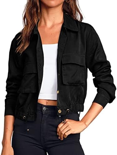 Onedreamer Women's Military Safari Cropped Jackets Button Do...
