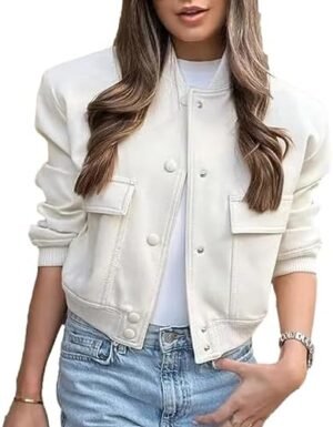 Bozanly Women's Stand Collar Button Down Cropped Shacket Jac... Bozanly Women's Stand Collar Button Down Cropped Shacket Jac...