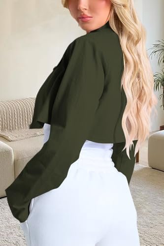 Women's Cropped Jacket Casual Zip Up Long Sleeve Lapel Crop ...