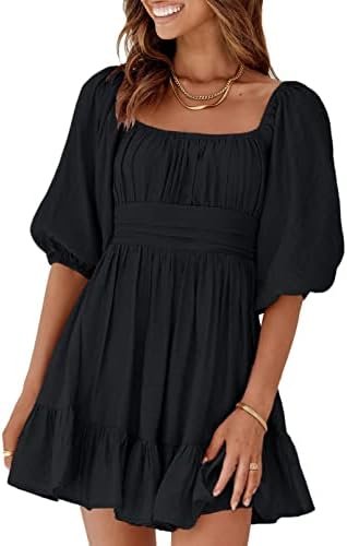 Dokotoo Womens Summer Dresses Square Neck Tie Back Lantern S...