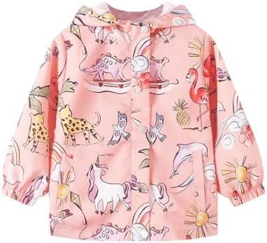 Feidoog Boys Girls Lightweight Jacket Kids Cartoon Waterproo...