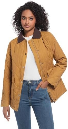 Quilted Barn Jacket for Women Corduroy Collar Lightweight Pu... Quilted Barn Jacket for Women Corduroy Collar Lightweight Pu...
