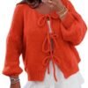 InterNos Womens Bow Tie Front Sweater Cardigan Y2k Chunky Cr...