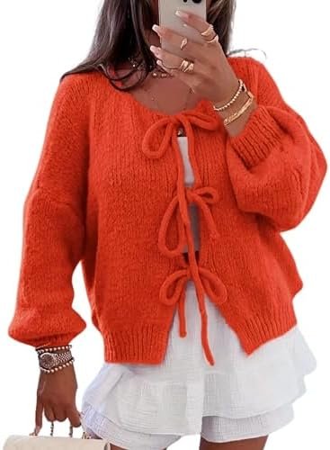 InterNos Womens Bow Tie Front Sweater Cardigan Y2k Chunky Cr...