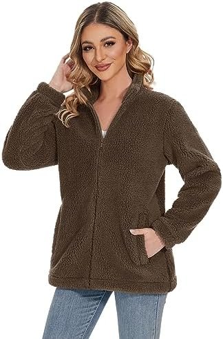 MAGCOMSEN Women Sherpa Jacket Full Zip Fuzzy Teddy Coat with...