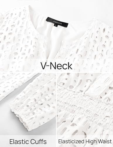 ZESICA Women's 2025 Long Sleeve Mini Dress Spring V Neck Hol...