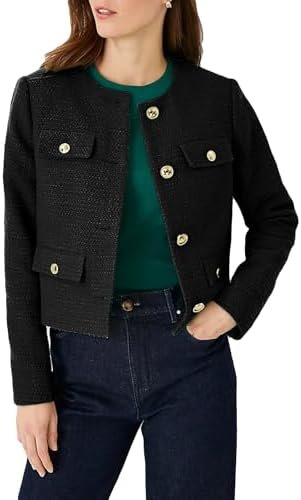 Cropped Tweed Blazer Jackets for Women Elegant Slim Collarle...