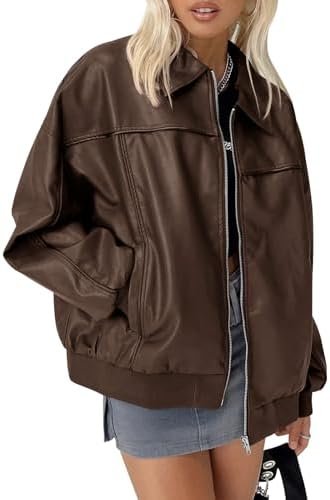 Tankaneo Womens Faux Leather Jackets Oversized Bomber Casual...