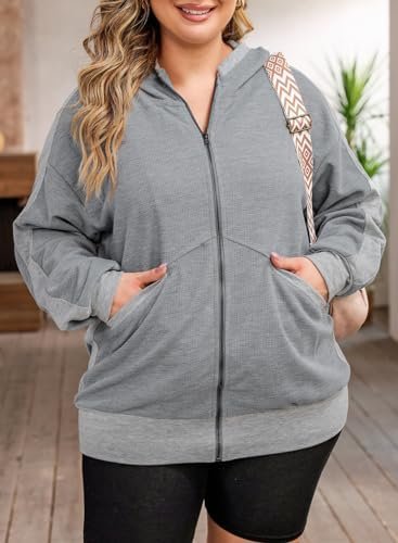 Eytino Womens Plus Size Long Sleeve Zip Up Oversized Casual ...