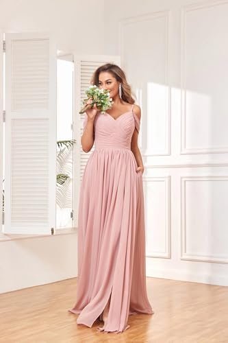 BOLENSYE Off The Shoulder Bridesmaid Dresses with Pockets Ru...