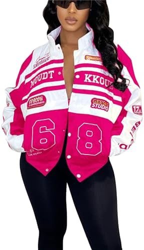 CALEBGAR Women Varsity Jacket Motorcycle Detachable Letter G... CALEBGAR Women Varsity Jacket Motorcycle Detachable Letter G...