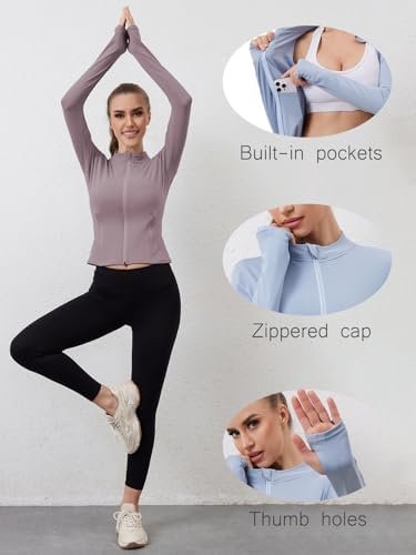 Women Built-In Pockets Athletic Jackets Slim Fit Full Zip up...