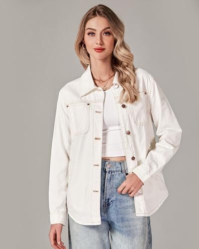 luvamia Denim Jackets for Women Trendy Long Sleeve Button Do...