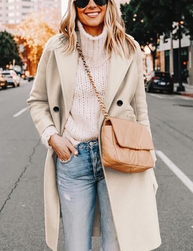 Hooever Women's Winter Wool Coat Casual Notch Lapel Single-B...