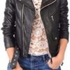 NFS Real Leather Women Stylish Biker Outerwear Jacket With B...