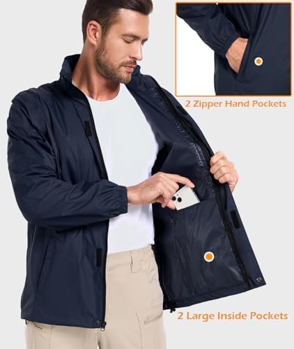 MANSDOUR Men's Packable Rain Jacket Waterproof Lightweight W...