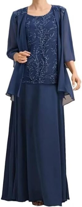 2 Pieces Mother of The Bride Dresses with Jacket Chiffon Lac...