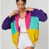 WDIRARA Women's Color Block Zip Up Lightweight Jacket Patchw...