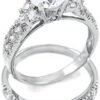 Sterling Silver Cubic Zirconia Wedding Engagement Ring Set