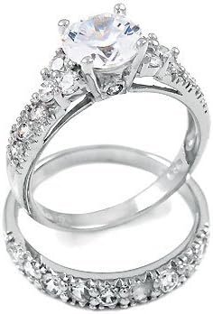 Sterling Silver Cubic Zirconia Wedding Engagement Ring Set