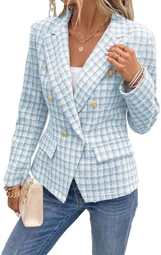 2025 Women's Spring Tweed Blazer Plaid Fashion Slim Fully-Li...