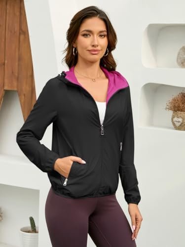 Womens Reversible Rain Jacket Lightweight Waterproof Windbre...