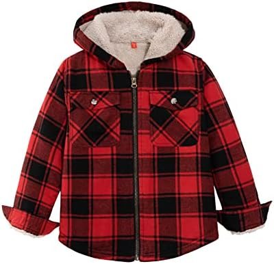 ZENTHACE Boys Sherpa Lined Full Zip Flannel Plaid Shirt Jack...