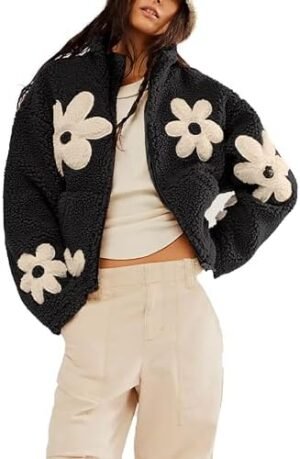 Maixang Womens Floral Print Sherpa Fleece Jackets Winter Zip... Maixang Womens Floral Print Sherpa Fleece Jackets Winter Zip...