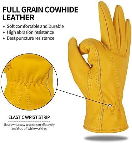Leather Work Gloves for Men & Women, Reinforced Durable Gard...