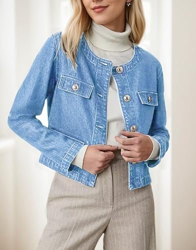 Kedera Jean Jacket Women 2025 Long sleeves Cropped Collarles...