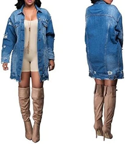 SOMTHRON Women's Distressed Denim Jeans Outfits Coat Spring ...