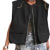 Women Cargo Vest Oversize Cropped Sleeveless Jacket Lightwei...