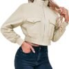 Fisoew Women's Cropped Bomber Jackets Lightweight Zip Up Sta...