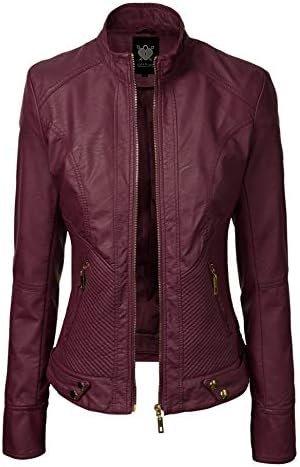 Lock and Love Women's Faux Leather Moto Biker Jacket Coat wi...