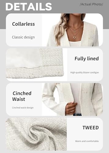 2025 Women's Spring Tweed Blazer Fully-Lined Collarless Open...
