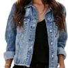 Kedera Womens Denim Jacket Distressed Frayed Ripped Jean Jac...