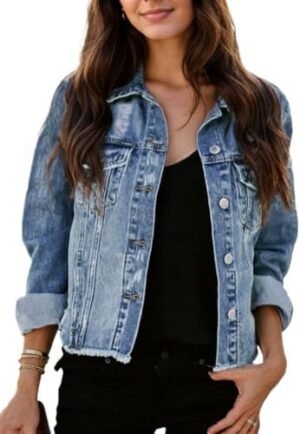 Kedera Womens Denim Jacket Distressed Frayed Ripped Jean Jac... Kedera Womens Denim Jacket Distressed Frayed Ripped Jean Jac...