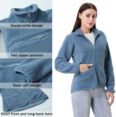 GIMECEN Women's Fuzzy Fleece Jacket Long Sleeve Zip Up Sherp...