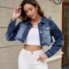 LONGYIDA Women's Cropped Denim Jacket | Distressed Button-Do...