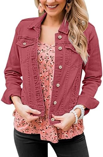 GRAPENT Women's Basic Button Down Long Sleeve Stretchy Jean ...